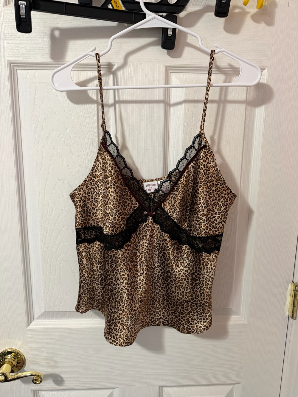 Gilligan & O'Malley Leopard Print Satin Cami with Black Lace
